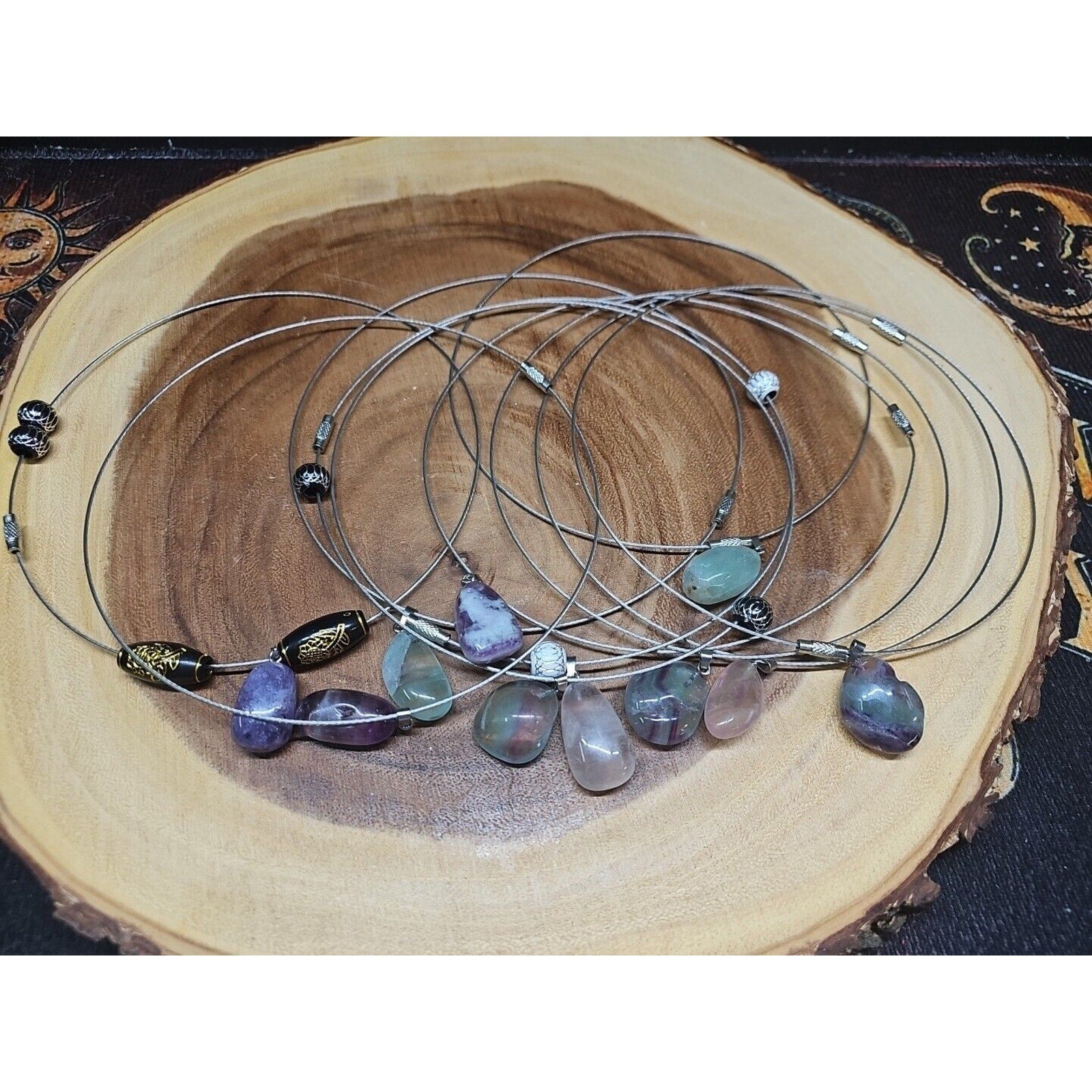 Natural stone 16in pendant necklace, stainless steel 10pc Wholesale lot