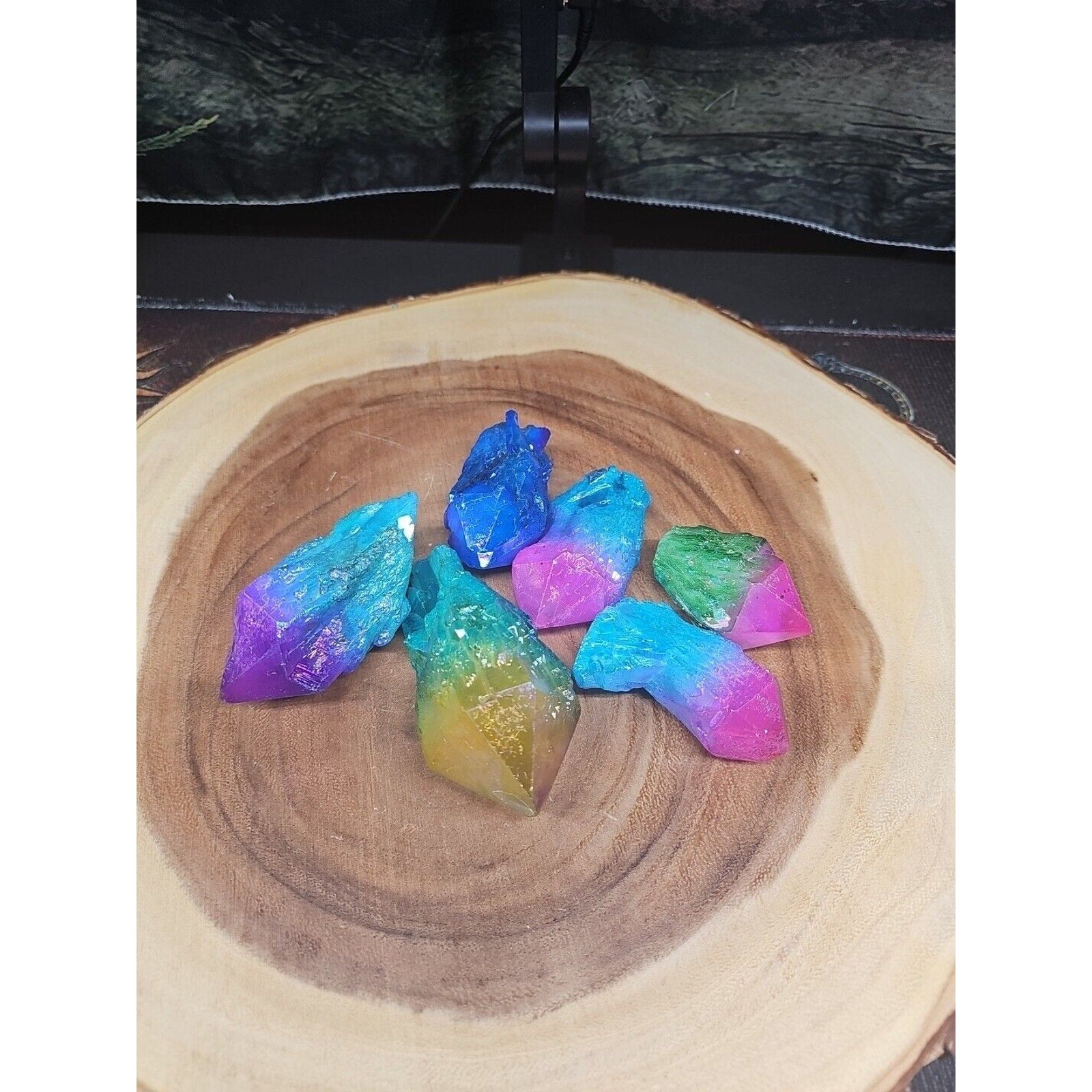 6Pcs 1.41lbs Rainbow Aqua Aura Quartz Crystal Points Titanium Coating B2