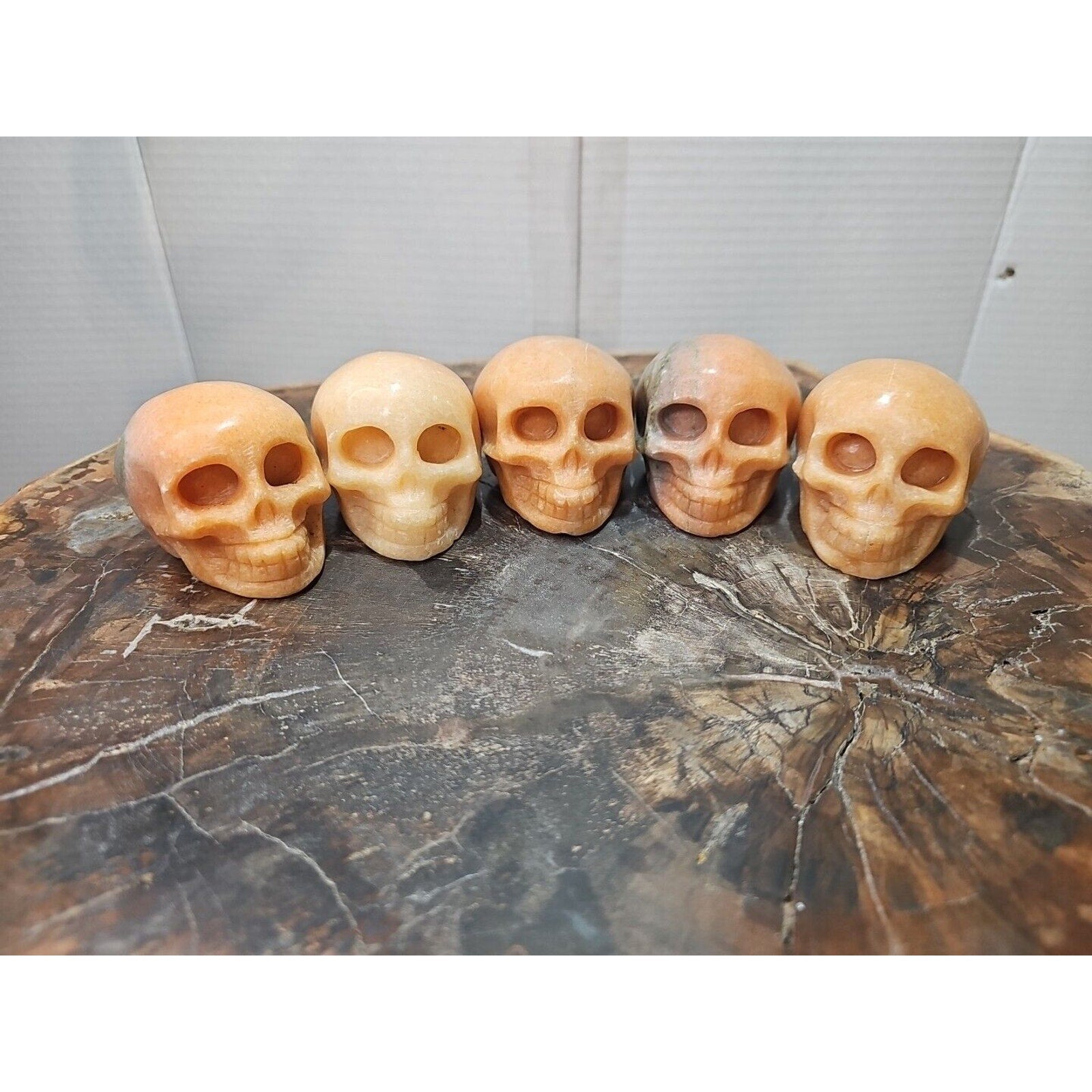 1Pcs Natural Sunstone Quartz Crystal Skull Carving Head Healing Brazil