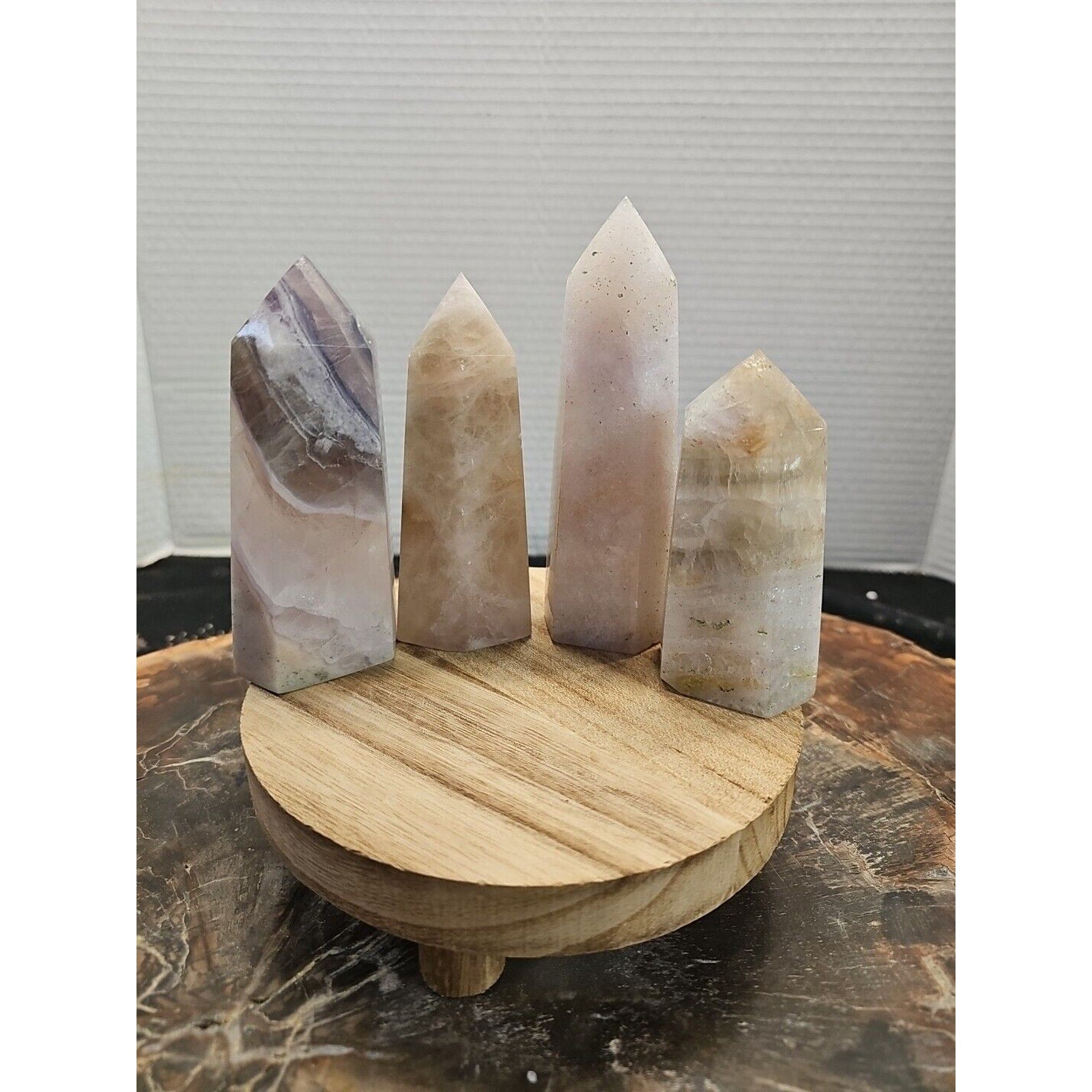 4Pcs Natural Rainbow Fluorite Quartz Crystal Point Tower Polished Healing