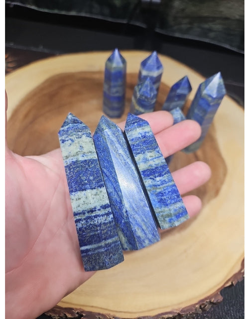 Load image into Gallery viewer, 1 Each Natural Blue Lapis Lazuli &amp; Pyrite Crystal Point Tower Brazil Rare
