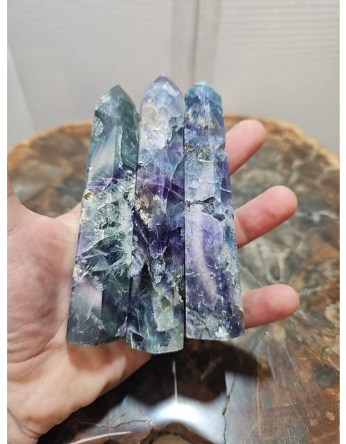 Load image into Gallery viewer, 440g 3pcs Natural Rainbow Fluorite Quartz Crystal Point Tower Polished Healing
