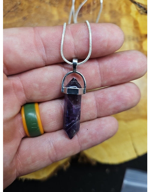 Load image into Gallery viewer, Amethyst Crystal Necklace 16in Silver Chain
