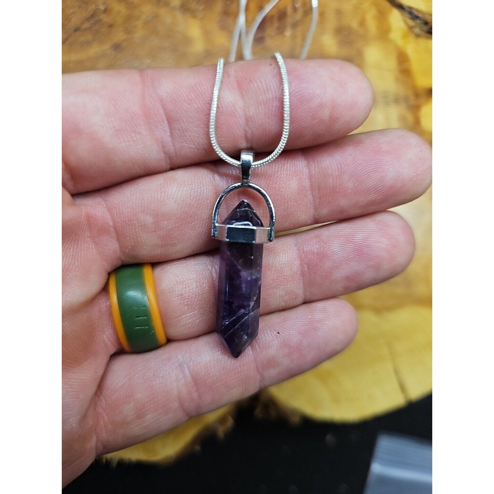 Amethyst Crystal Necklace 16in Silver Chain