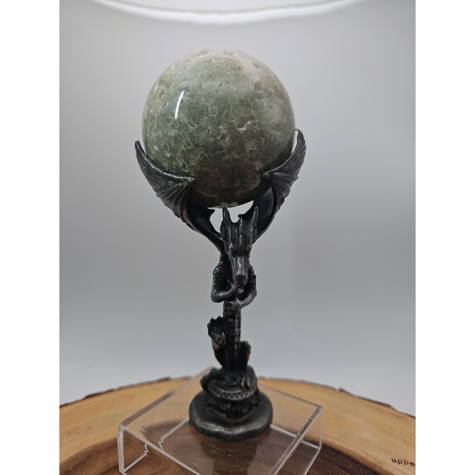 1lb 70mm Green Quartz W/Dragon Stand