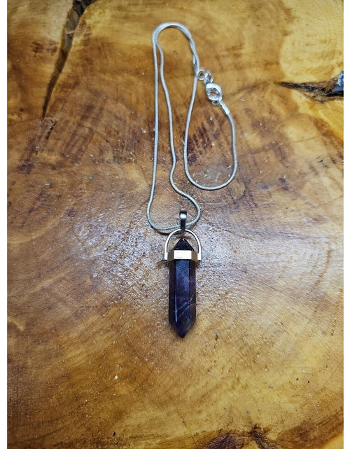 Load image into Gallery viewer, Amethyst Crystal Necklace 16in Silver Chain
