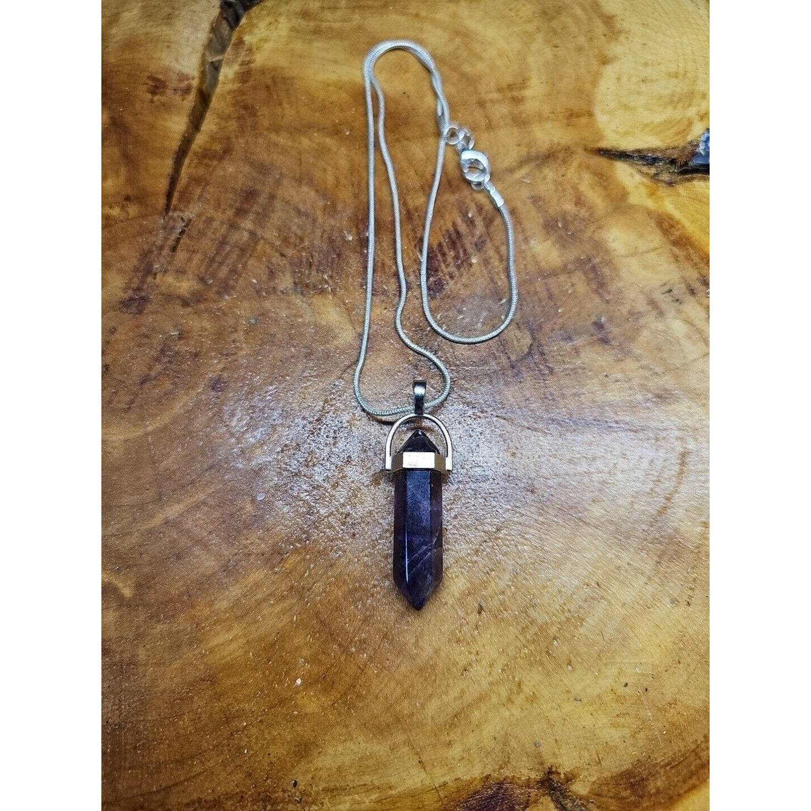 Amethyst Crystal Necklace 16in Silver Chain