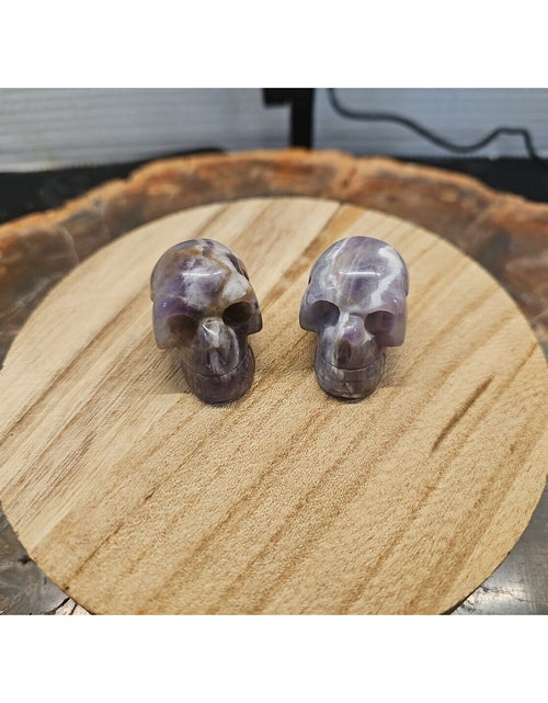 Load image into Gallery viewer, 1 Pair DREAM AMETHYST CRYSTAL SKULLS 93g BEAUTIFUL AMETHYST DISPLAY ☠️
