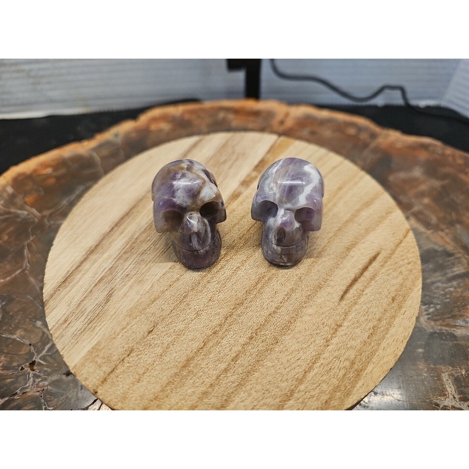 1 Pair DREAM AMETHYST CRYSTAL SKULLS 93g BEAUTIFUL AMETHYST DISPLAY ☠️