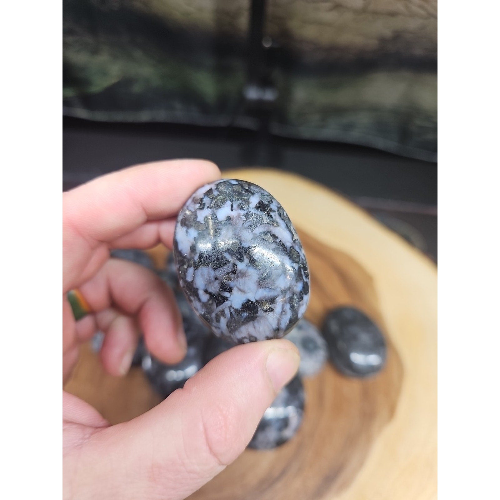 5Pcs Natural Polychrome Merlinite Gabbro Crystal Palm Stone
