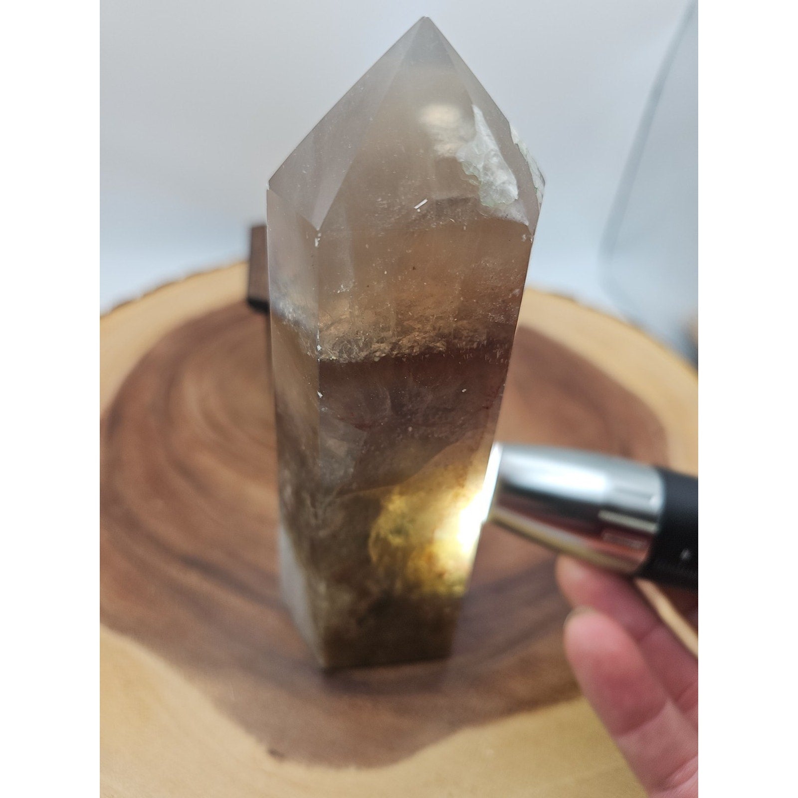 1.95lb Fluorite Quartz Crystal Point W/Stand