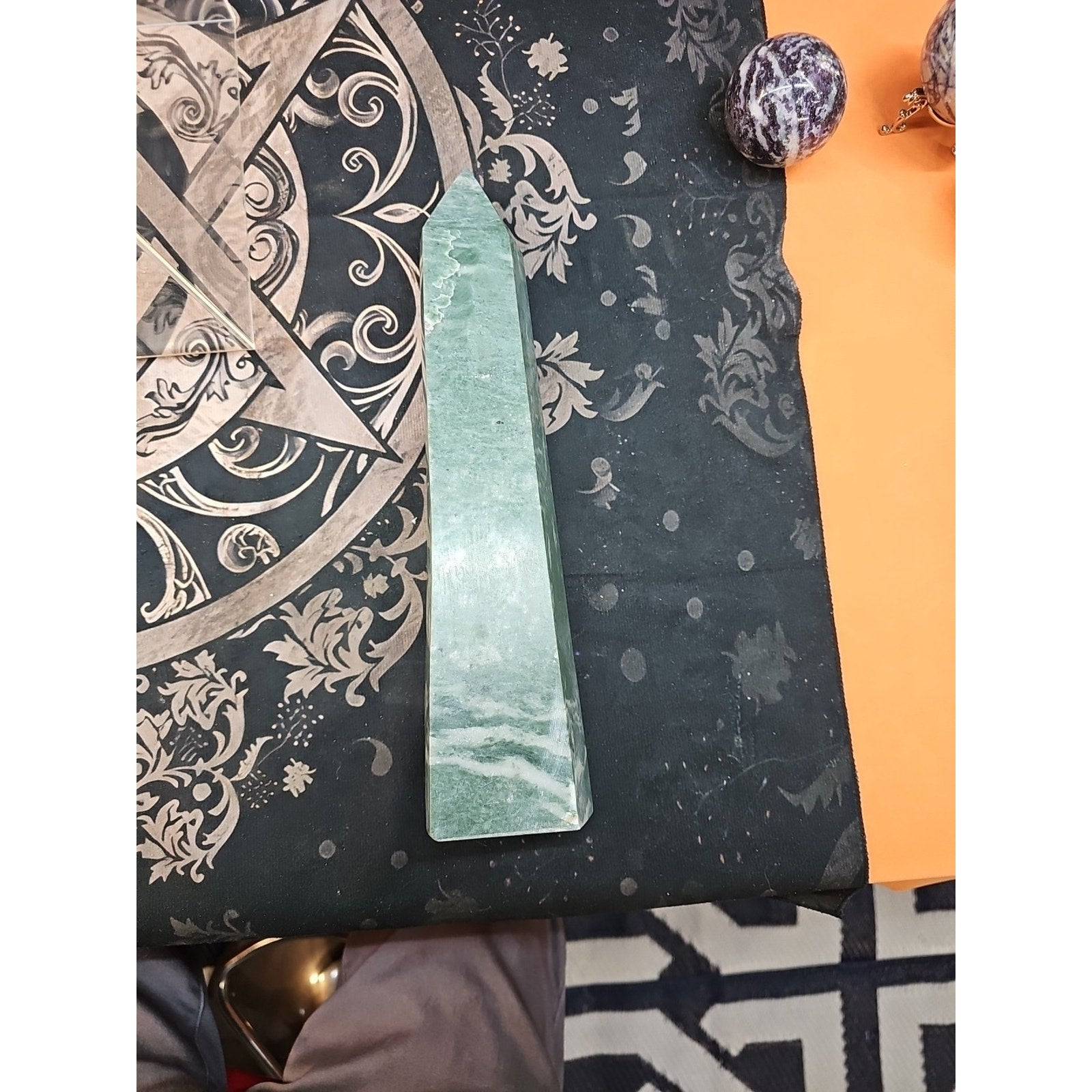 4.69lbs 12in Tall Green Jasper Crystal Point Tower Healing