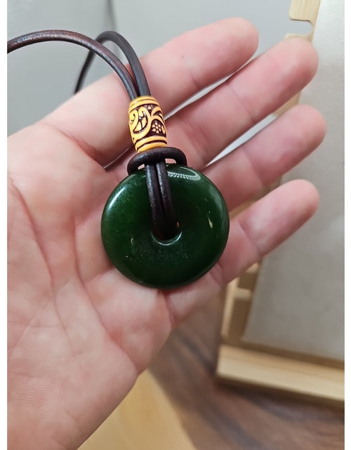 Load image into Gallery viewer, Green jade good luck pendant 16in Leather Cord
