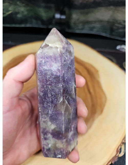 Load image into Gallery viewer, 1ea Natural Purple Mica Lepidolite Crystal Point Tower Africa 479g
