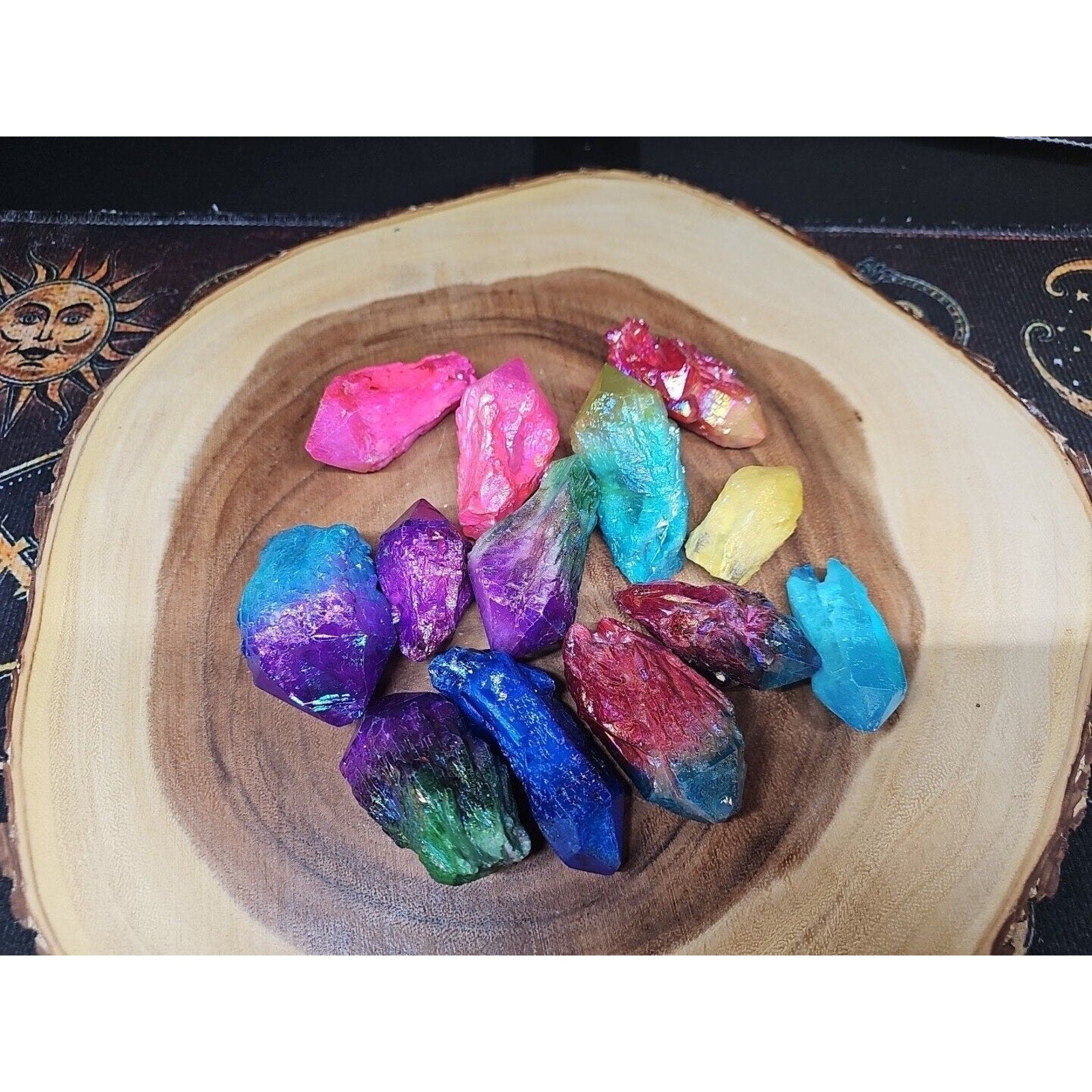 1.80LB 13Pcs Rainbow Aqua Aura Quartz Crystal Cluster Points Titanium Coating