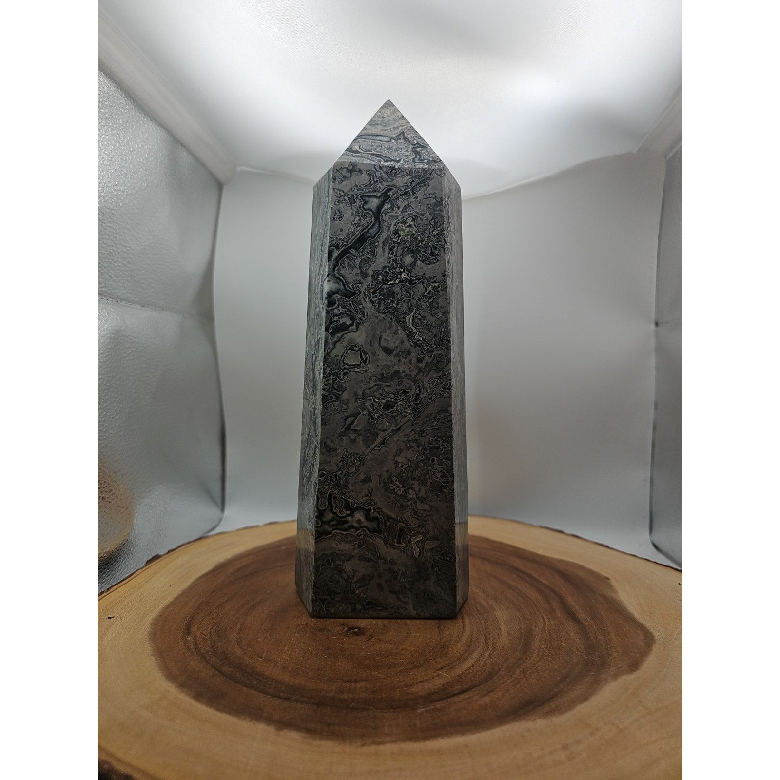 8.14lb Gray Crazy Lace & Shell Stone Jasper Crystal Tower