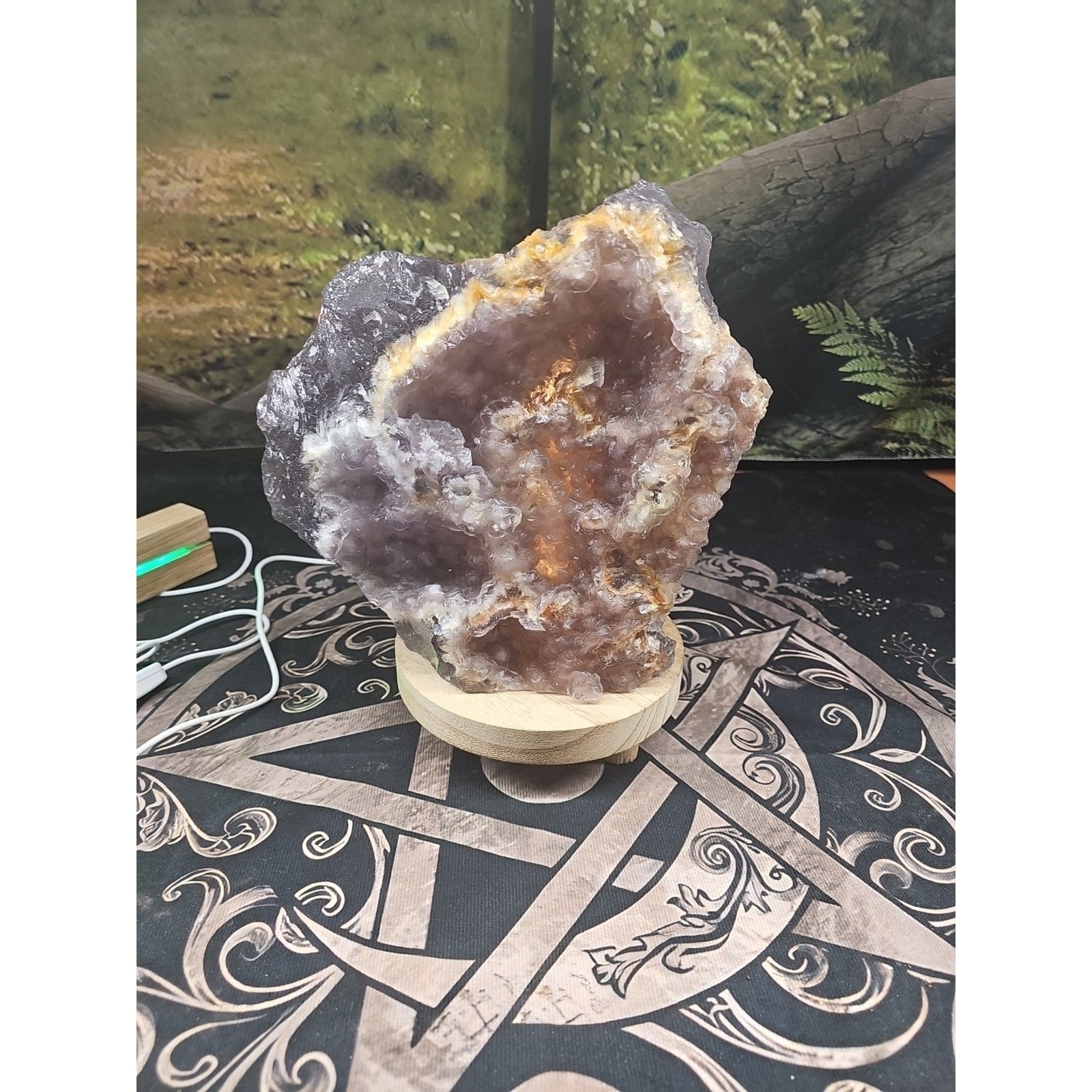11.9LB Natural fluorite quartz crystal Cluster specimen W/led Back Light Stand