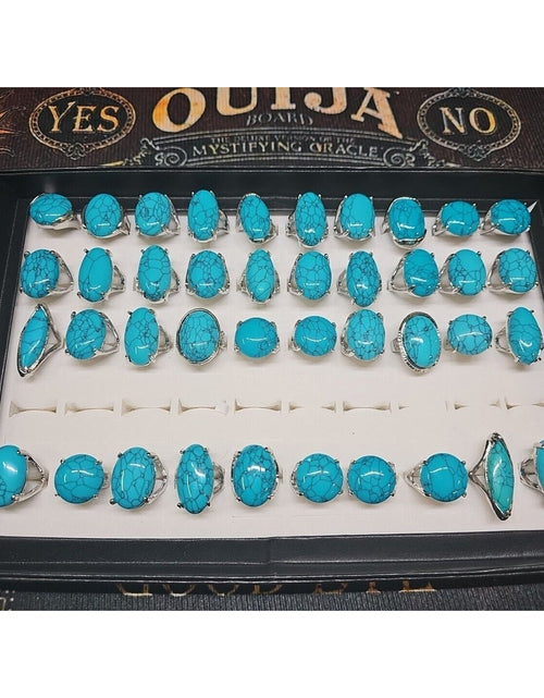 Load image into Gallery viewer, Wholesale Stone Ring Lot 40pcs W/ Box Multiple sizes Turquoise pattern
