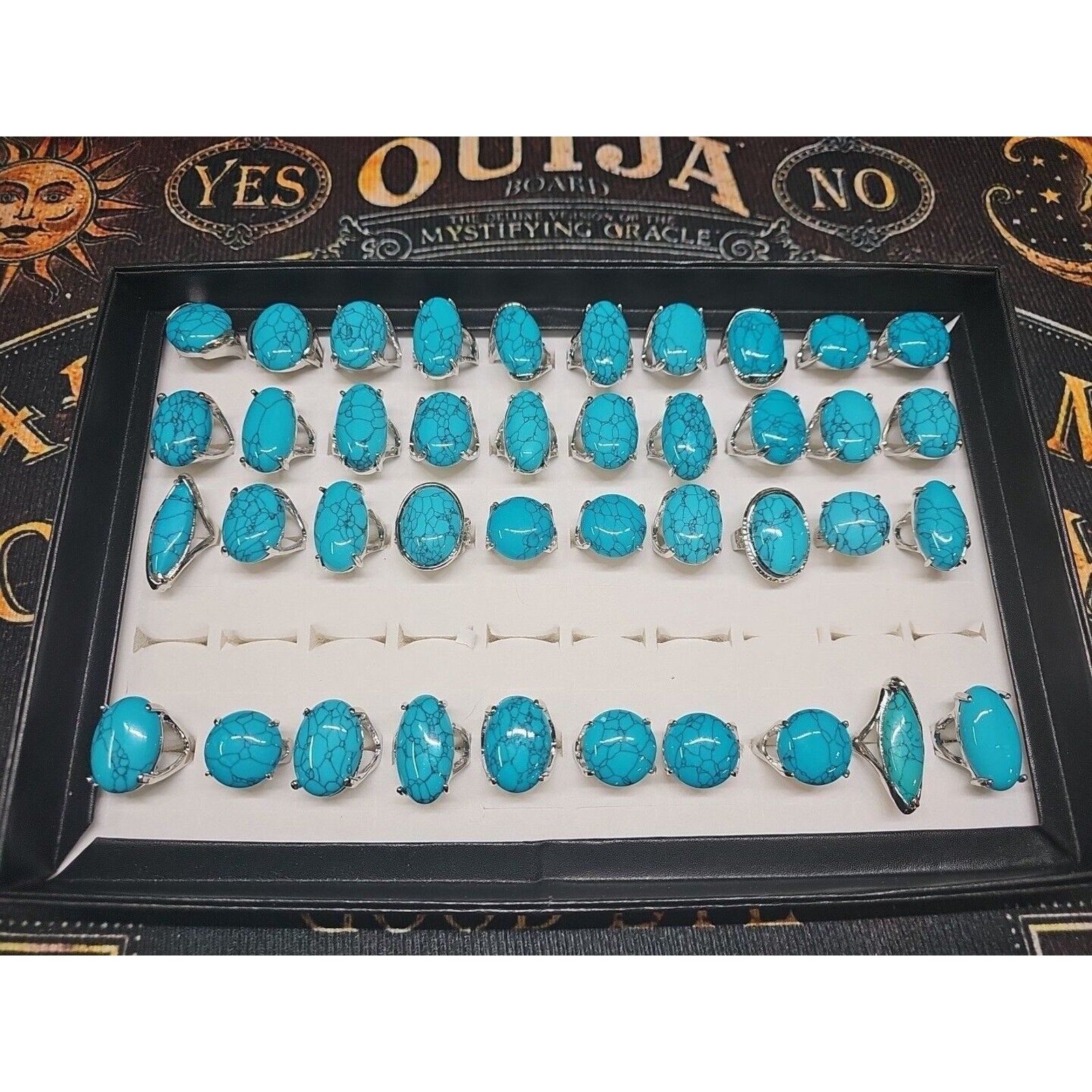 Wholesale Stone Ring Lot 40pcs W/ Box Multiple sizes Turquoise pattern