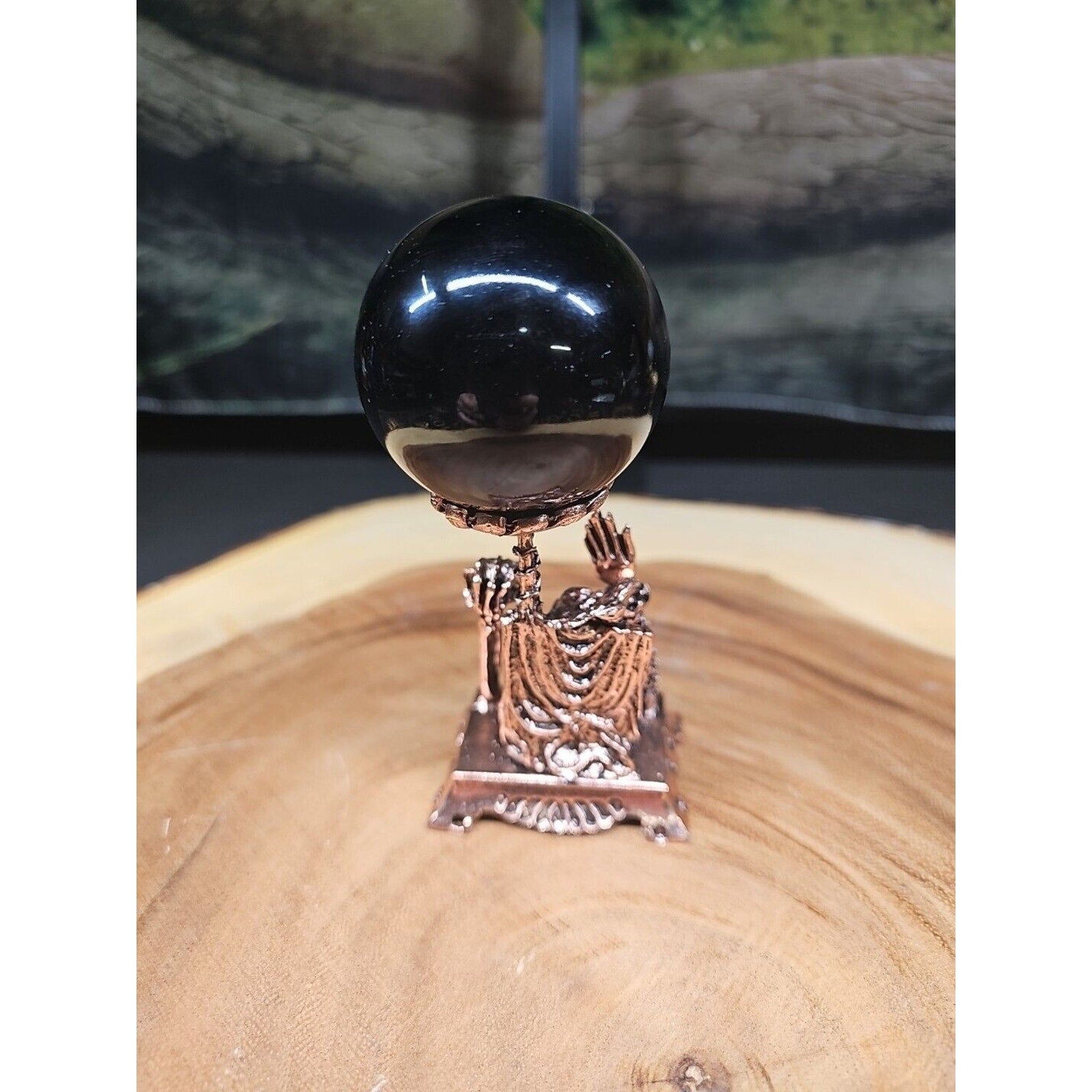 Black Obsidian Quartz Sphere 50mm W/Stand