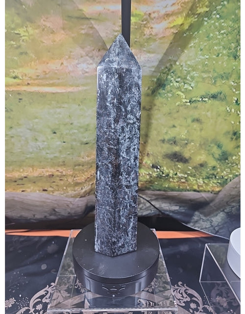 Load image into Gallery viewer, 6lbs 13in Tall Arfvedsonite Garnet Blue Flashes Crystal Point
