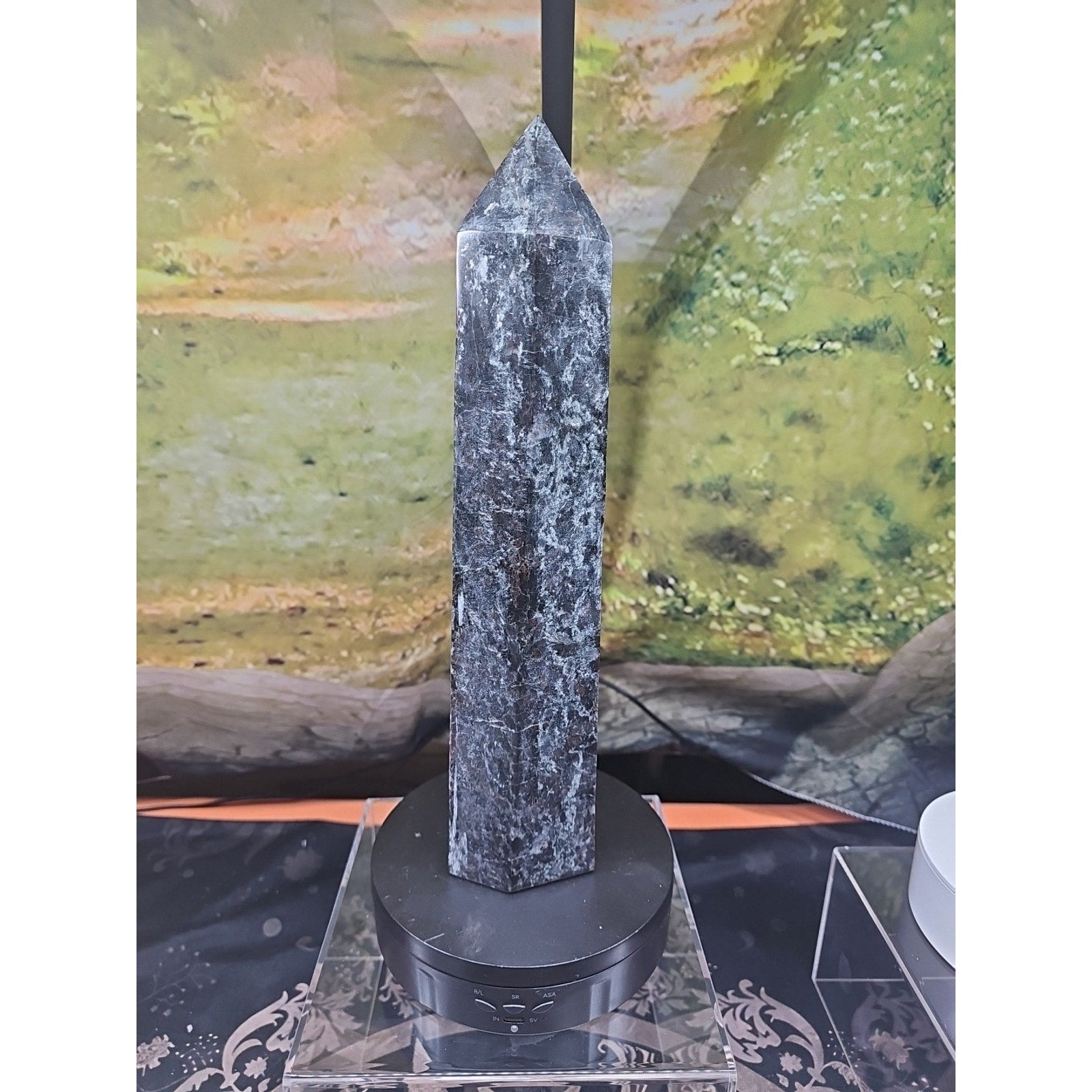 6lbs 13in Tall Arfvedsonite Garnet Blue Flashes Crystal Point