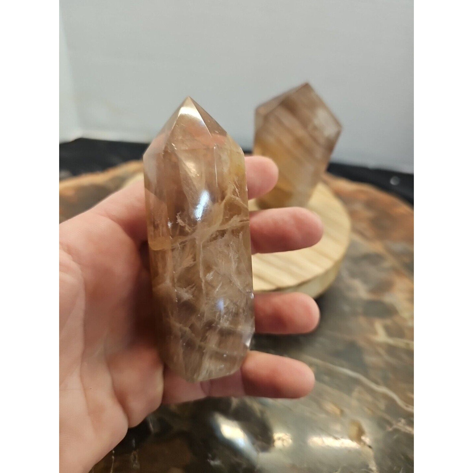 2Pcs Natural Rainbow Fluorite Quartz Crystal Point Tower Polished Healing