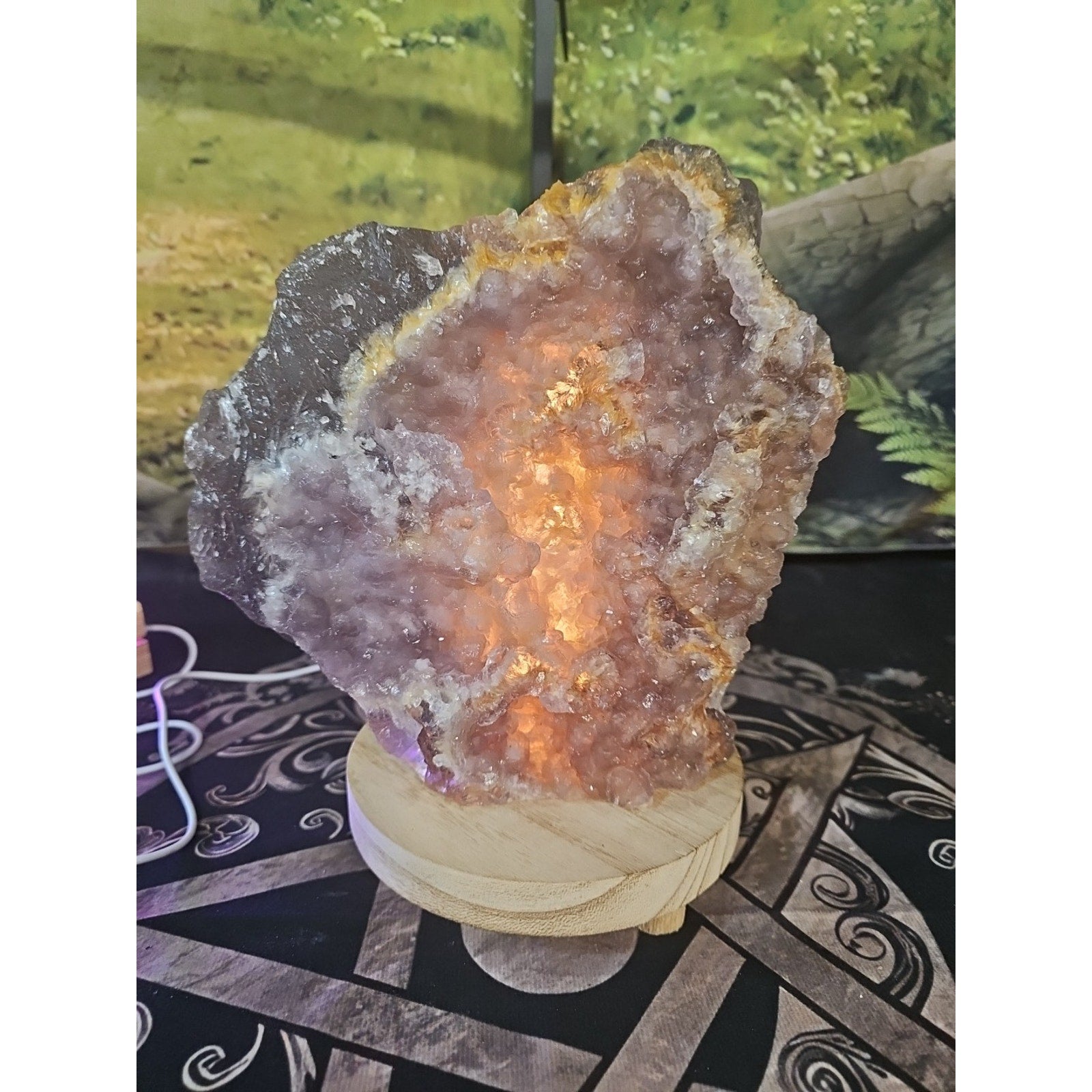 11.9LB Natural fluorite quartz crystal Cluster specimen W/led Back Light Stand