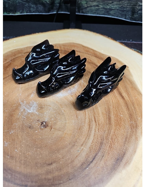 Load image into Gallery viewer, 1 Each Natural Black Obsidian Quartz Crystal Dragon Head Carving 102grams 7-8cm
