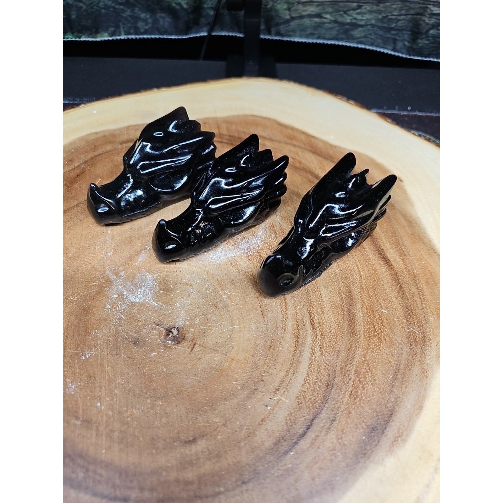 1 Each Natural Black Obsidian Quartz Crystal Dragon Head Carving 102grams 7-8cm