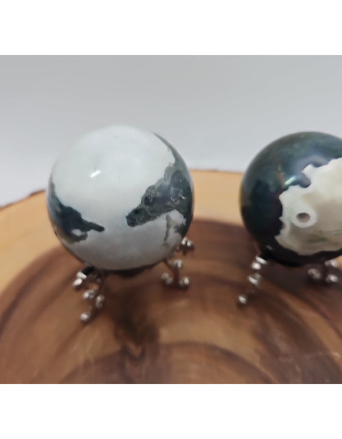 Load image into Gallery viewer, 1 Pair Moss Tree Agate Sphere W/Stand 52mm .93lb
