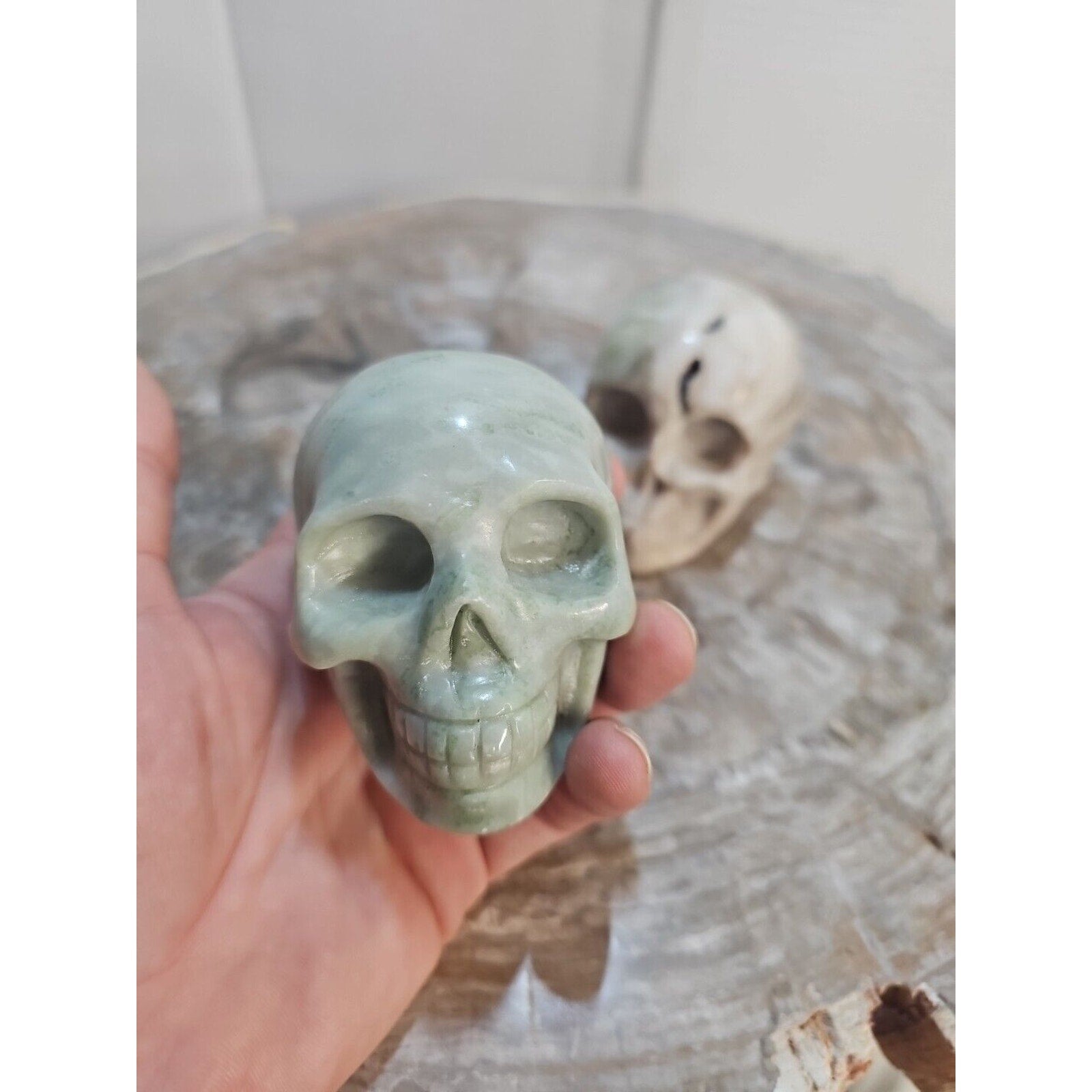 2.18LB 2Pcs Natural Jasper Calcite Skulls Crystal Carving Mixed Stones Healing