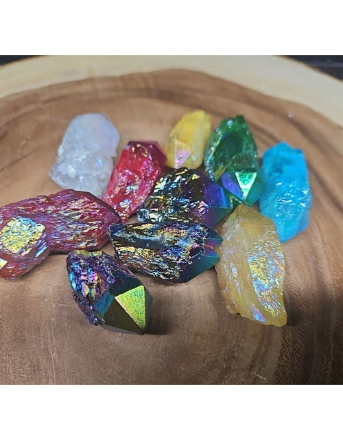 Load image into Gallery viewer, 10Pcs .68lbs Rainbow Aqua Aura Quartz Crystal Points Titanium Coating B1
