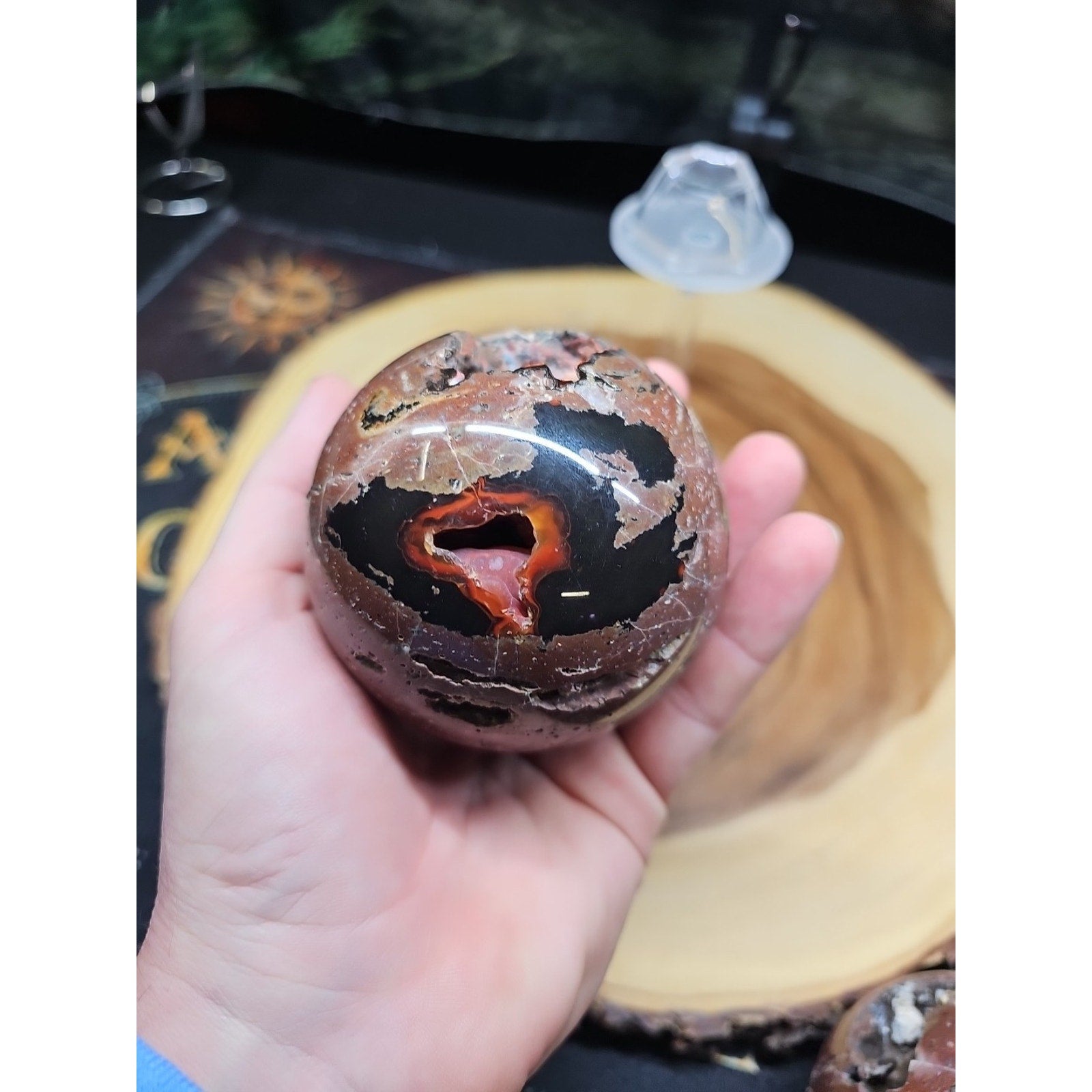 1.17LB Natural Vesuvianite Agate Carnelian Crystal Geode Sphere Ball Healing