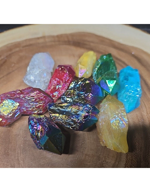 Load image into Gallery viewer, 10Pcs .68lbs Rainbow Aqua Aura Quartz Crystal Points Titanium Coating B1
