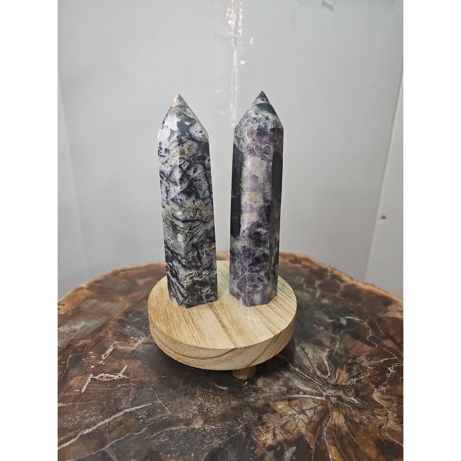 2Pcs Natural Purple Fluorite Quartz Crystal Point Tower Polished