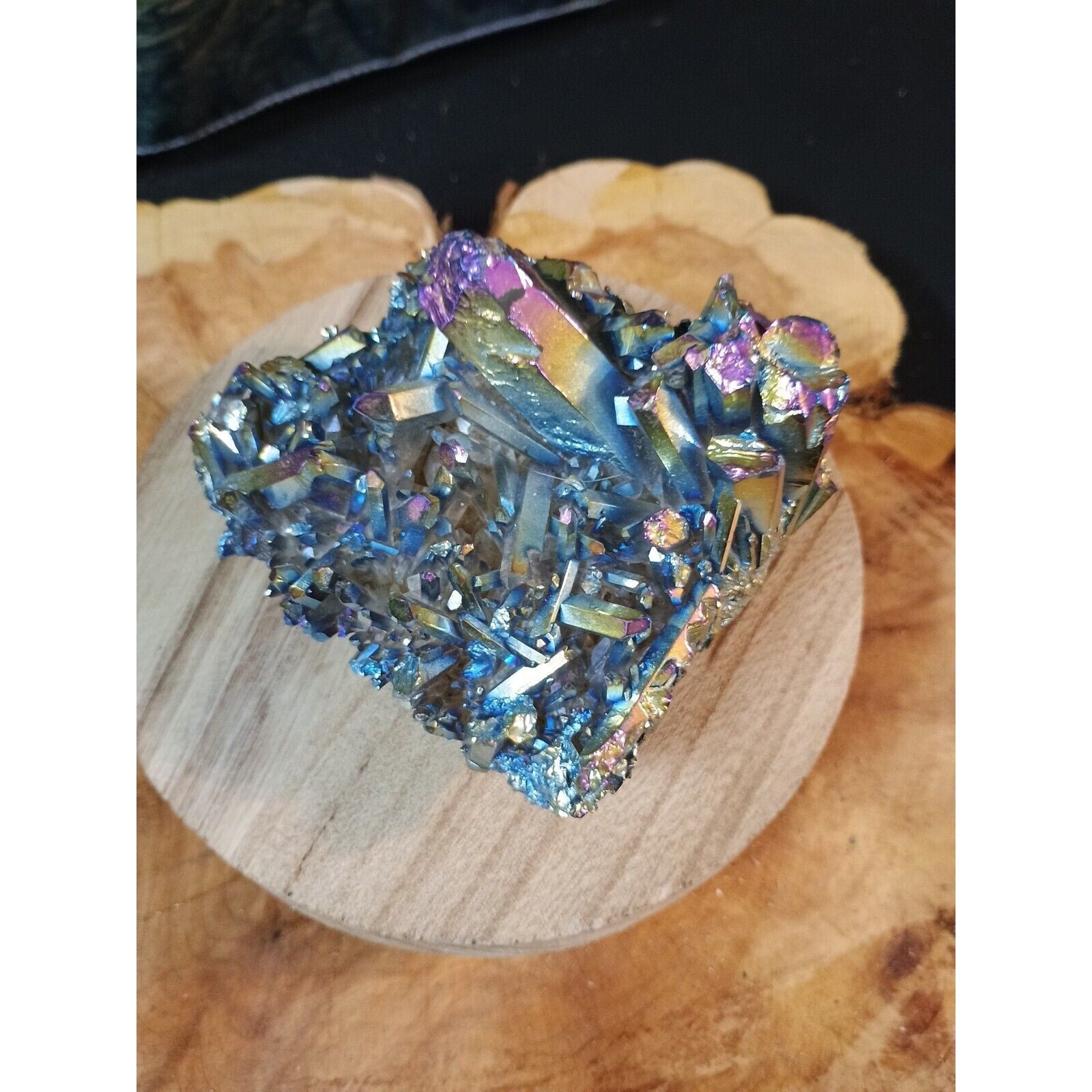 0.68lb Rainbow Aqua Aura Quartz Crystal Cluster Points Titanium Coating