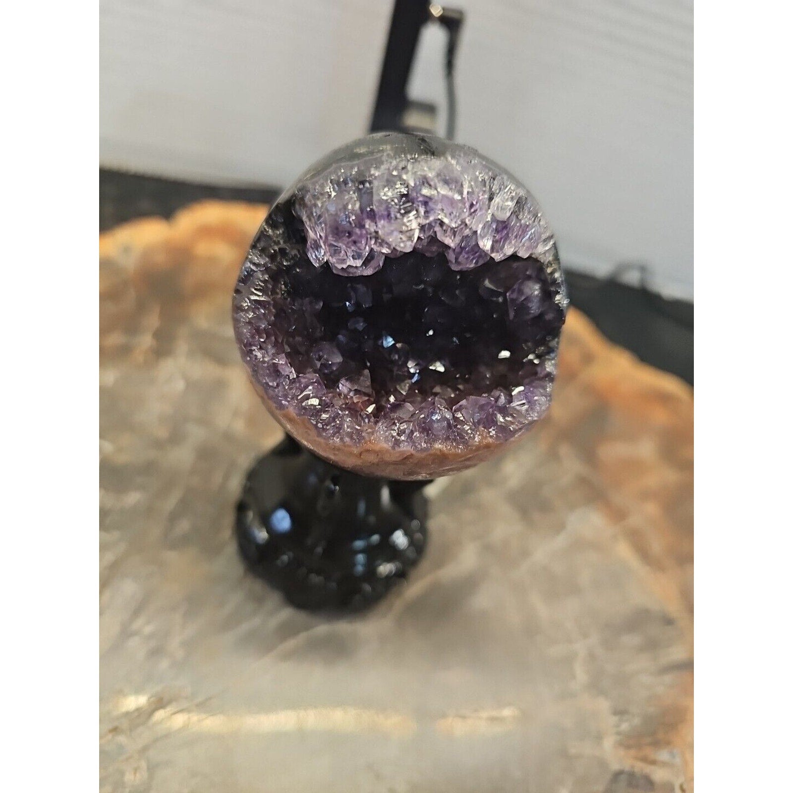 259G Natural Amethyst geode quartz cluster crystal specimen Healing W/Stand