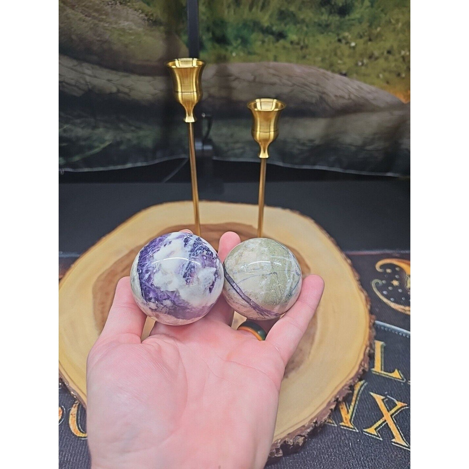 Amethyst Chevron Sphere Pair W/Stands