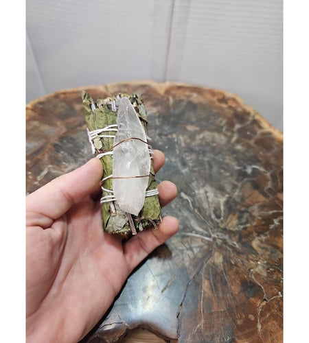 Bay Leaf wrapped crystal W/ Huge White Quartz Healing