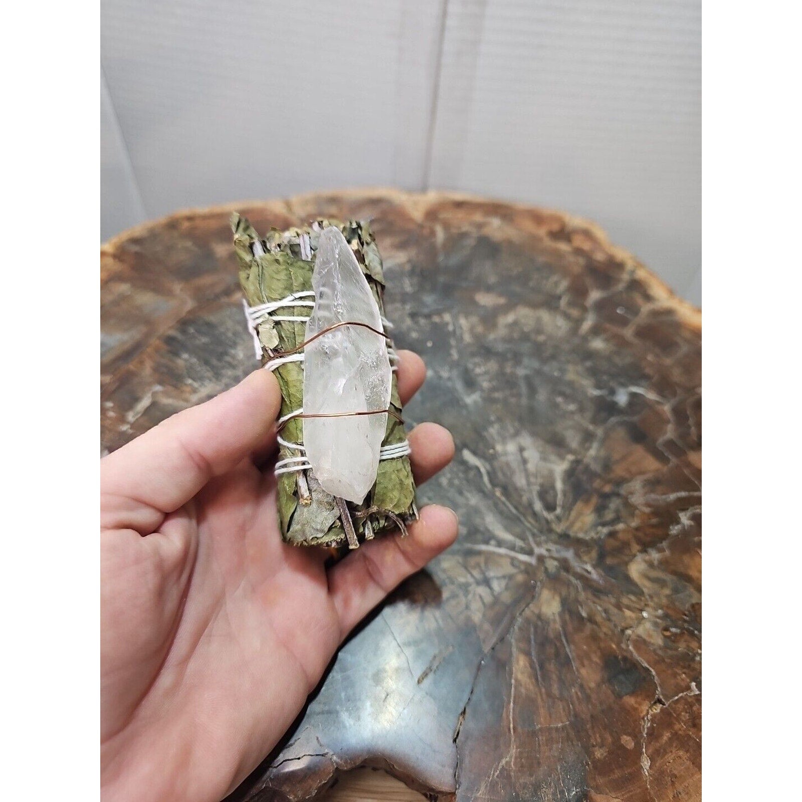 Bay Leaf wrapped crystal W/ Huge White Quartz Healing