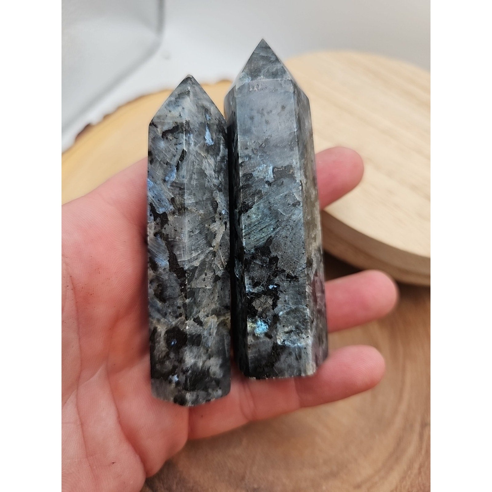 1 Pair Larvikite Tower .42lb 3.5in Tall