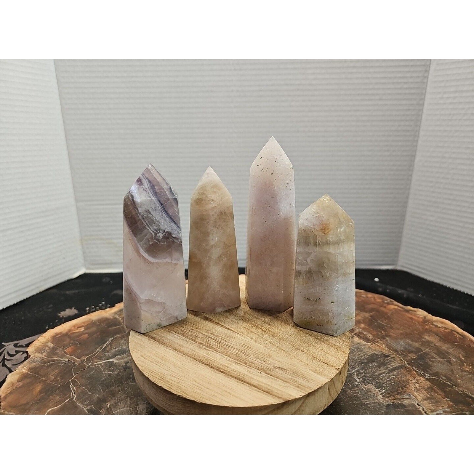 4Pcs Natural Rainbow Fluorite Quartz Crystal Point Tower Polished Healing