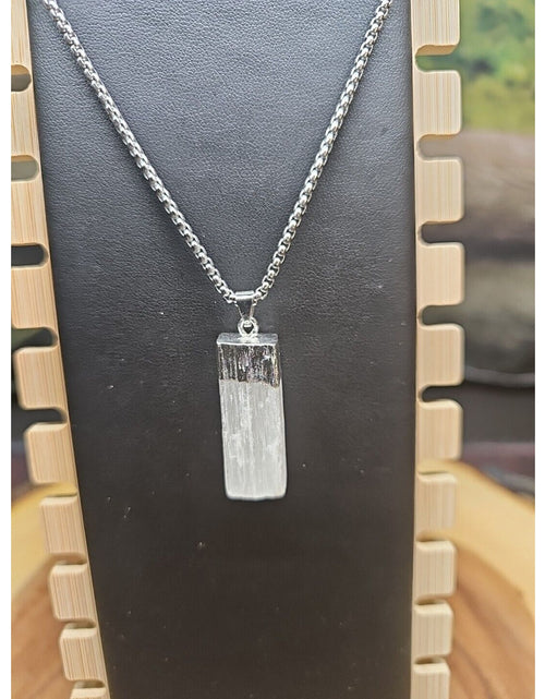 Load image into Gallery viewer, Selenite Crystal Necklace 18in Stainless Steel Chain Protection Healing
