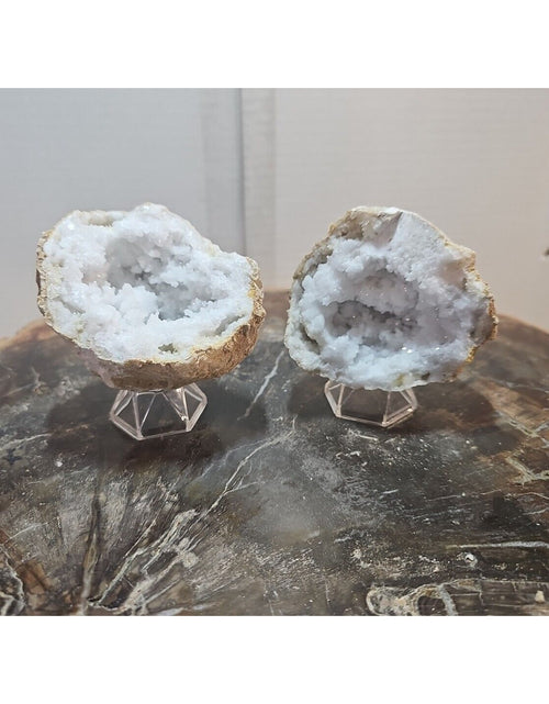 Load image into Gallery viewer, 1.18lbs Pair Geode Crystal Moroccan Quartz W /Stands
