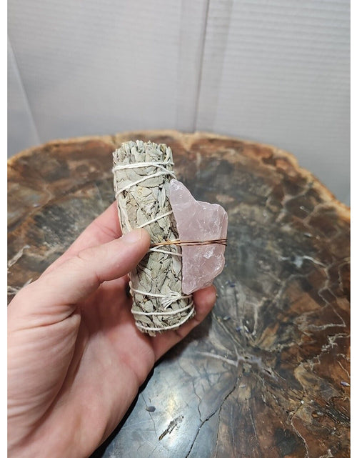 Load image into Gallery viewer, Sage wrapped crystal W/ Huge Rose Quartz Healing
