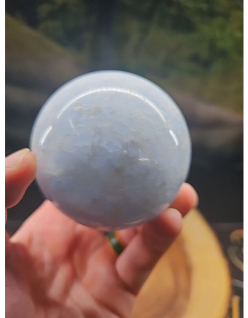 Load image into Gallery viewer, 1.29lbs Baby Blue Celestite Quartz Crystal Sphere W/Stand 74mm
