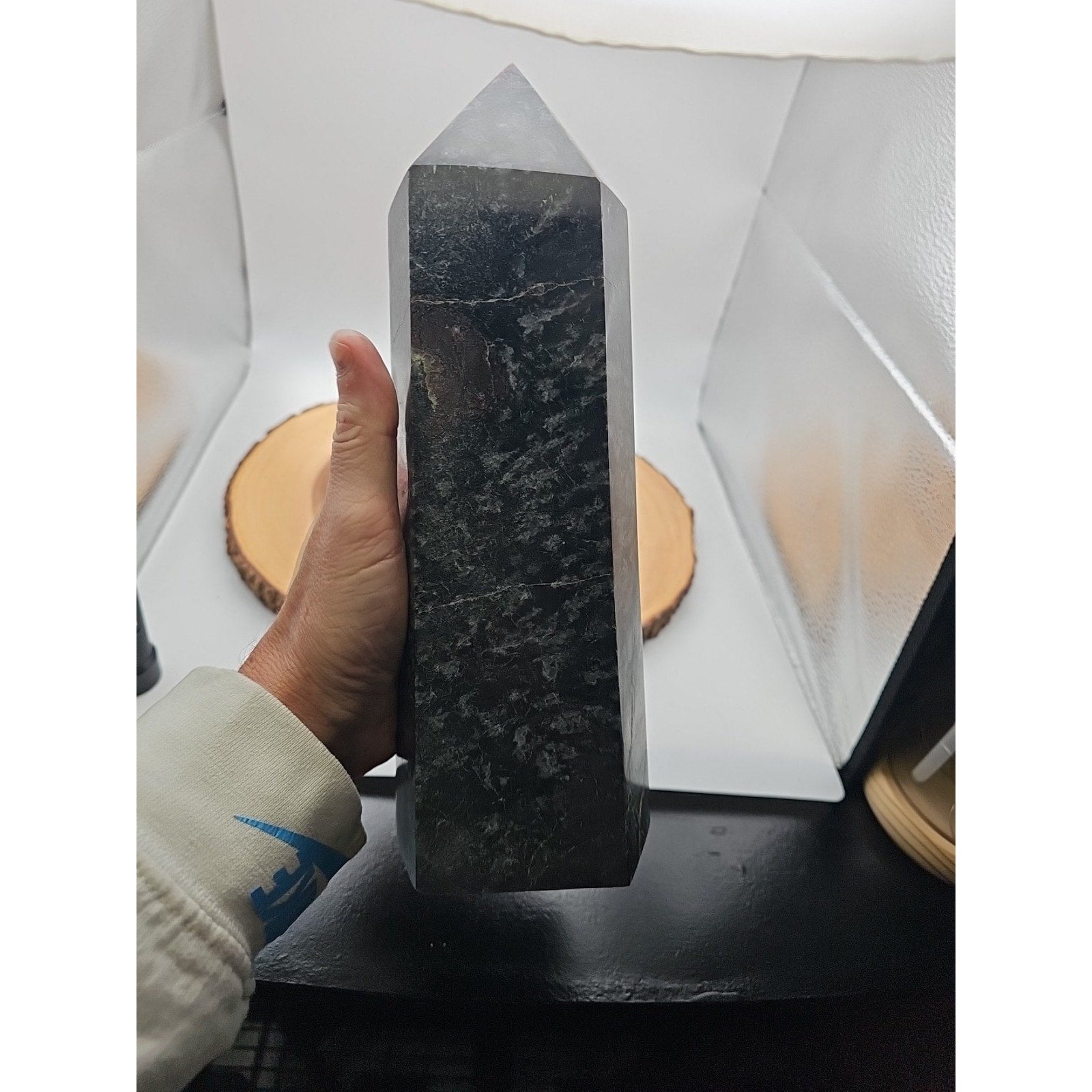 8.23lb Arfvedsonite Garnet Blue Flashes Crystal Point Tower Polished