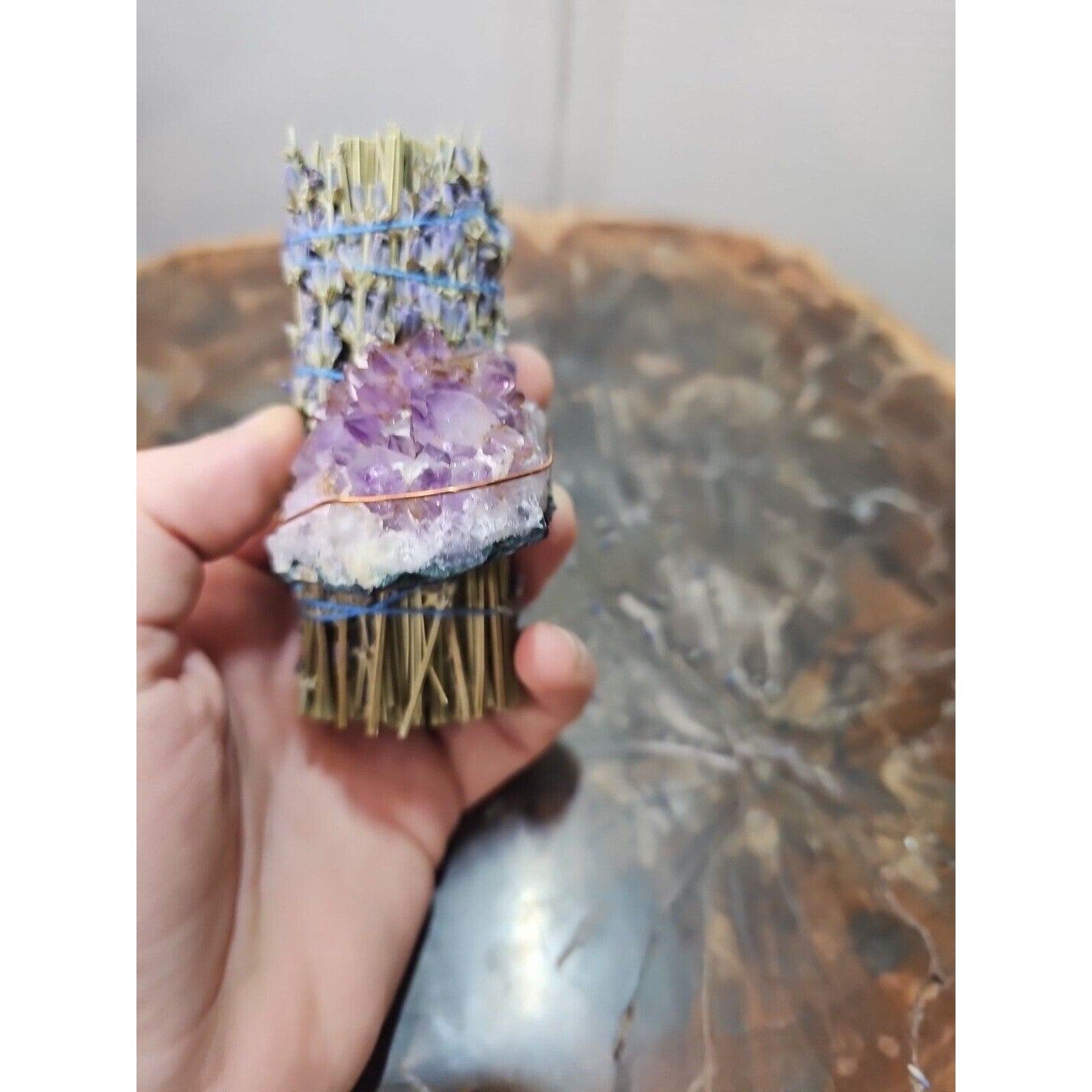 Lavender wrapped crystal W/ Huge Amethyst Healing