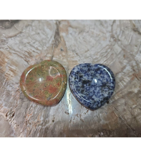 2Pcs Natural Unakite Epidote Jasper Crystal Love Heart Decompression Stone